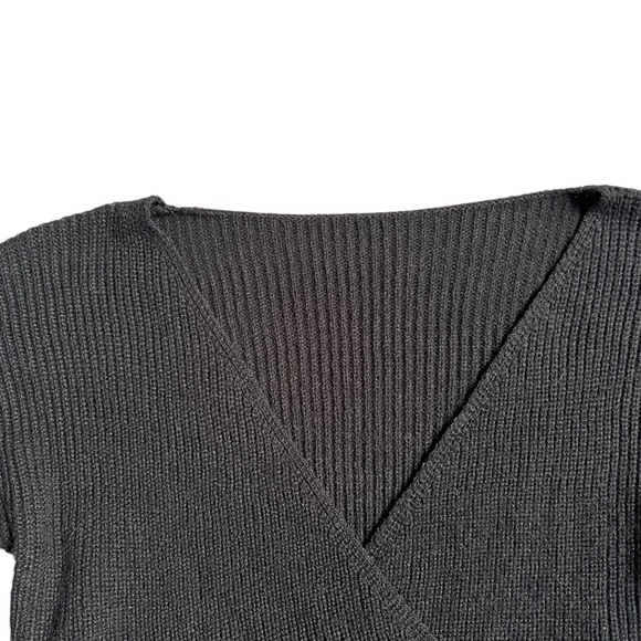 SHEIN BLACK V NECK RIBBED LONG SLEEVE WRAP SWEATER SIZE SMALL - Picture 3 of 7